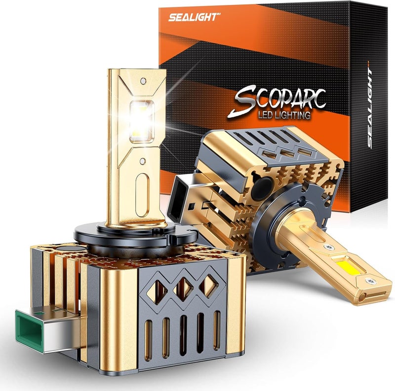 SEALIGHT D3S LED Bulbs, 6000K Cool White 45000LM 1000% Brighter, 1:1 Size Plug and Play for 66340 42403 42302 HID Assembly, D3S Xenon HID Replacement Bulbs, Pack of 2 - Image 1